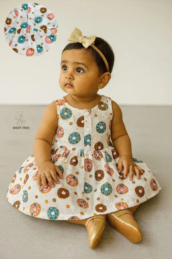 Smurf Finds Muslin Organic Cotton Frock for Baby| Half White | SMMF13802 - 6-9 Month, Half white