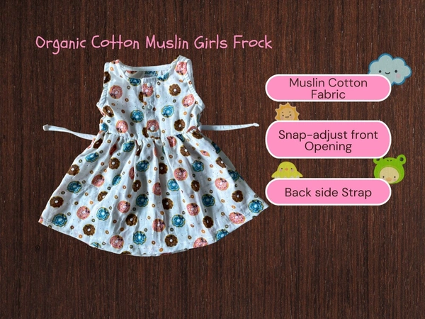 Smurf Finds Muslin Organic Cotton Frock for Baby| Half White | SMMF13802 - 6-9 Month, Half white