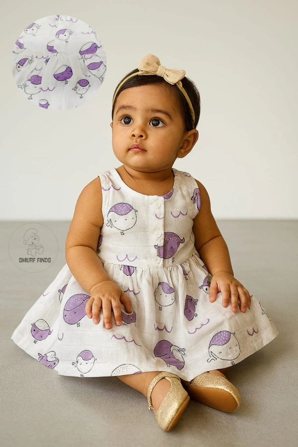 Smurf Finds Muslin Organic Cotton Frock for Baby| Half White | SMMF13804 - 1-2 Yr, Half white