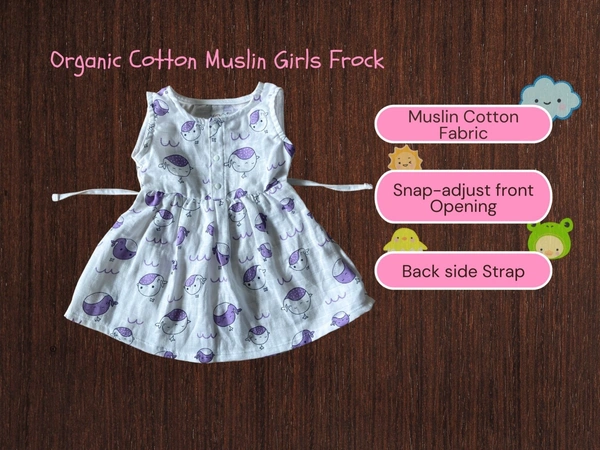 Smurf Finds Muslin Organic Cotton Frock for Baby| Half White | SMMF13804 - 1-2 Yr, Half white