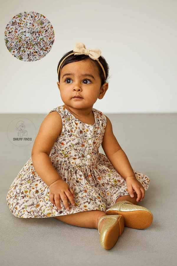 Smurf Finds Muslin Organic Cotton Frock for Baby| Half White | SMMF13803 - 6-9 Month, Half white