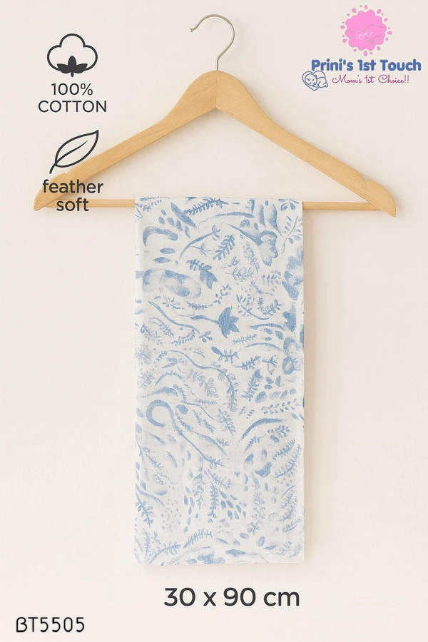 Villows Muslin Towel Small  | Single layer|Pack Contains 1 Towel|100% Organic Cotton| 30 x 90 cm| Sky blue | BT5505 - 32 x 90 cm, SkyBlue