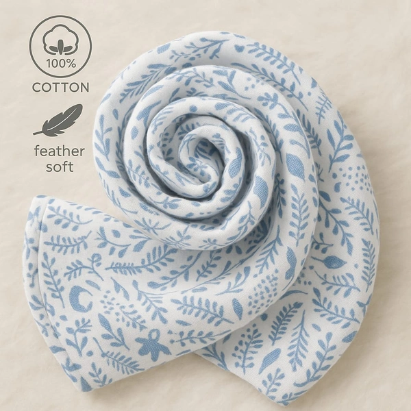 Villows Muslin Towel Small  | Single layer|Pack Contains 1 Towel|100% Organic Cotton| 30 x 90 cm| Sky blue | BT5505 - 32 x 90 cm, SkyBlue
