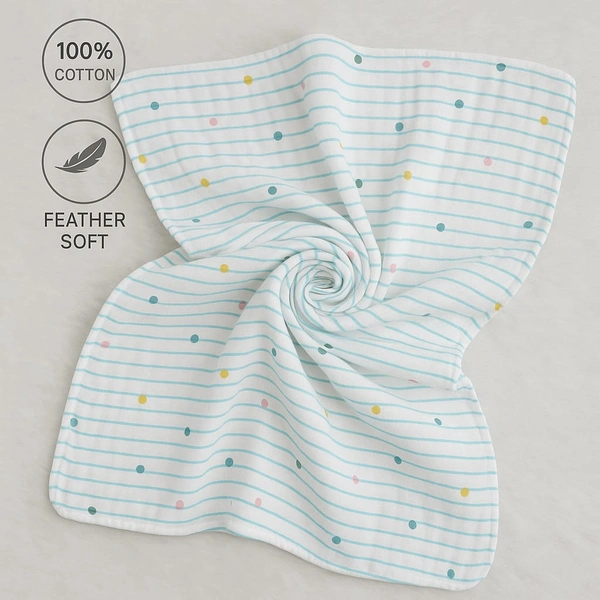 Villows Muslin Towel Small  | Single layer|Pack Contains 1 Towel|100% Organic Cotton| 30 x 90 cm| Sky Blue | BT5507 - 30 x 90 cm, SkyBlue