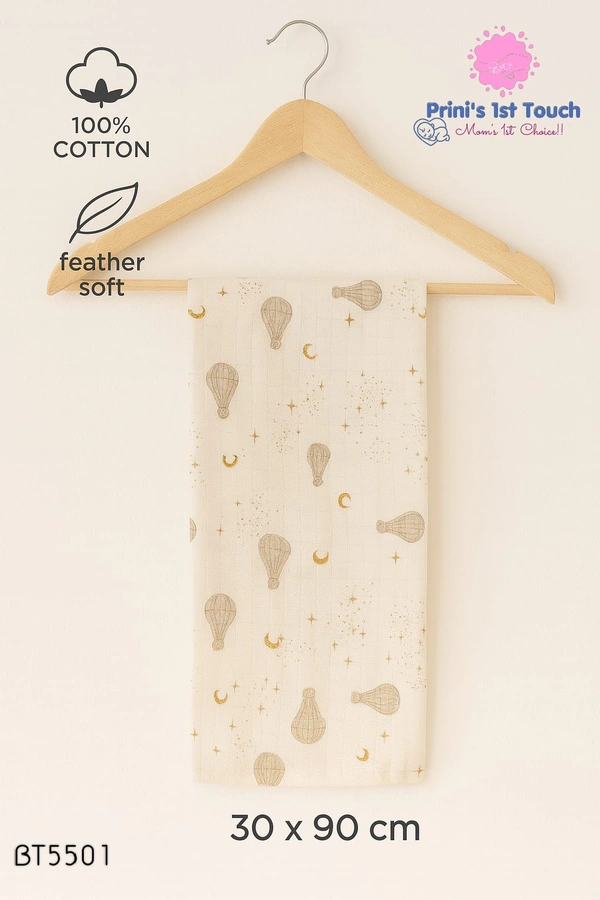 Villows Muslin Towel Small  | Single layer|Pack Contains 1 Towel|100% Organic Cotton| 30 x 90 cm| Half Sandle | BT5501 - 31 x 90 cm, Half Sandle