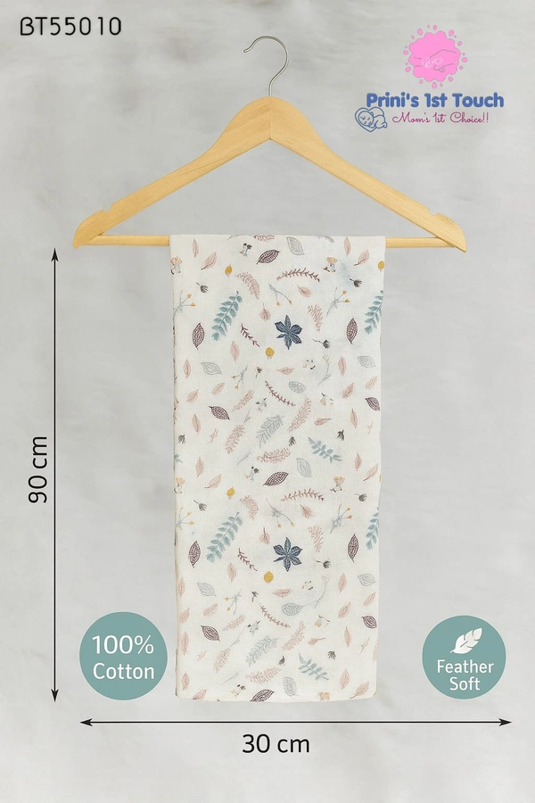 Villows Muslin Towel Small  | Single layer|Pack Contains 1 Towel|100% Organic Cotton| 30 x 90 cm| Half White | BT55010 - 30 x 90 cm, Half White