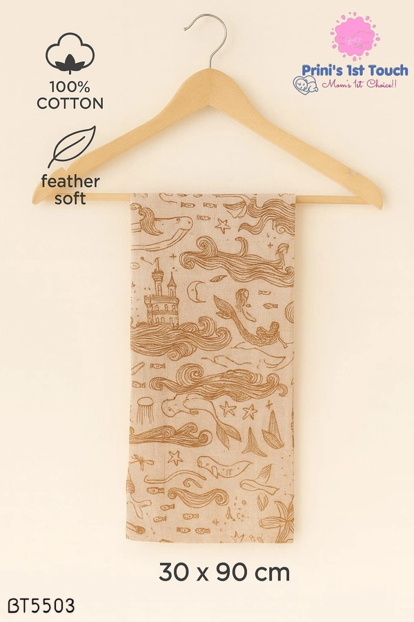Villows Muslin Towel Small  | Single layer|Pack Contains 1 Towel|100% Organic Cotton| 30 x 90 cm| Half Brown| BT5503 - 30 x 90 cm, Half Brown