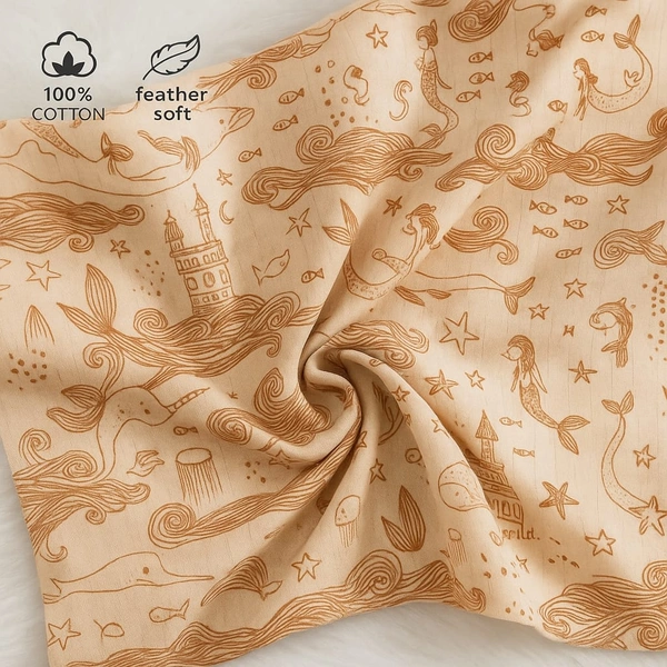 Villows Muslin Towel Small  | Single layer|Pack Contains 1 Towel|100% Organic Cotton| 30 x 90 cm| Half Brown| BT5503 - 30 x 90 cm, Half Brown