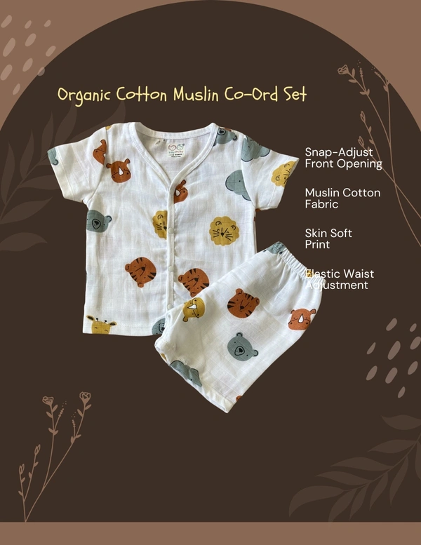 Smurf Finds Muslin Unisex Cord Set| 100% Cotton| Perferct for New Borns|Safe Prints|Pack Contains 1 Tshirt and 1 Bottom| White | SMCD13702 - 9- 12 Month, White