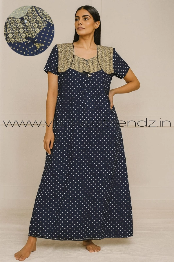 Ruthvi Ethnics Night Gown| Nighty| Button Type| Dark blue| NT190035 - 2XL, Dark Blue
