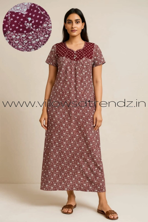 Ruthvi Ethnics Night Gown| Nighty| Button Type| Maroon| NT190013 - 2XL, Maroon