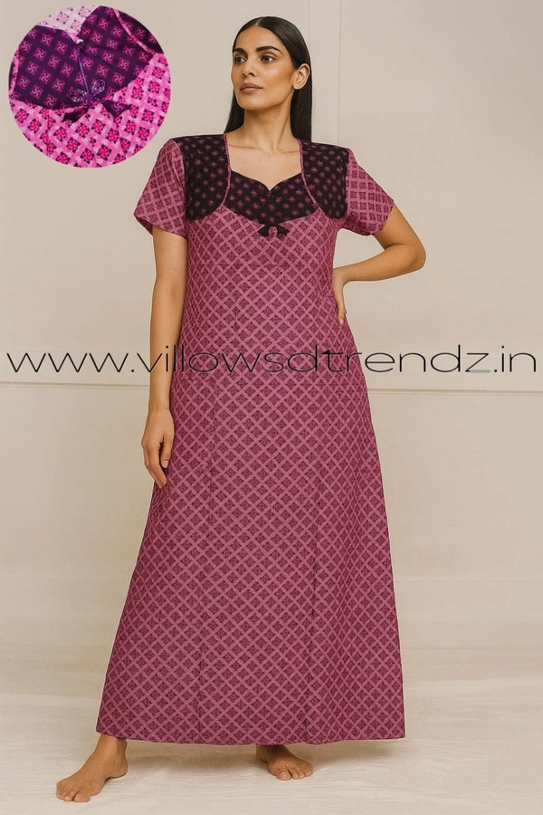 Ruthvi Ethnics Night Gown| Nighty| Button Type|  Pink | NT190025 - 2XL, Pink