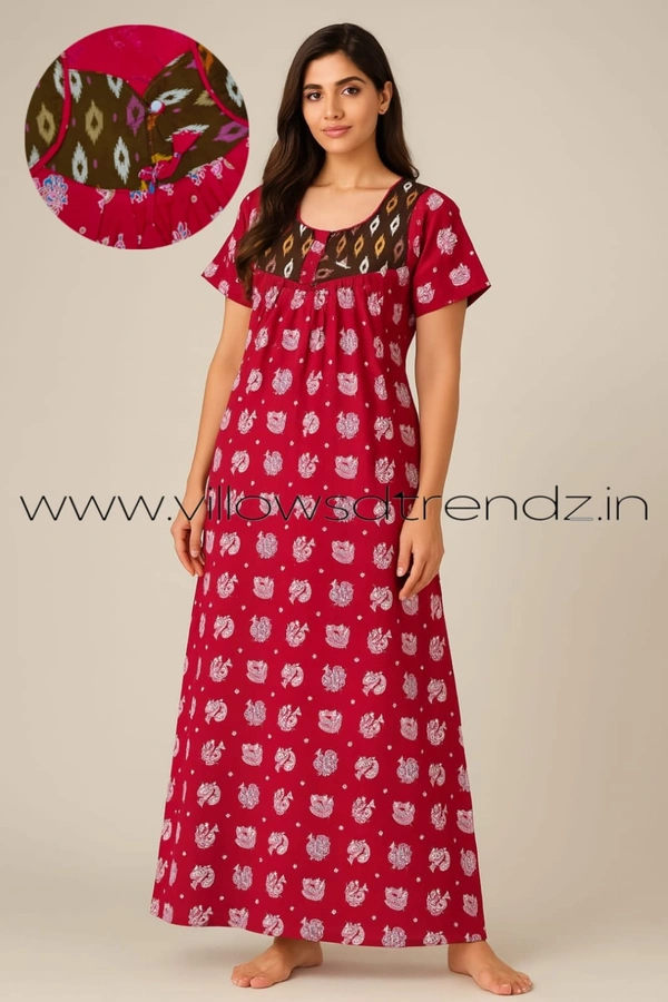 Ruthvi Ethnics Night Gown| Nighty| Button Type| Pink | NT190058 - XL, Pink