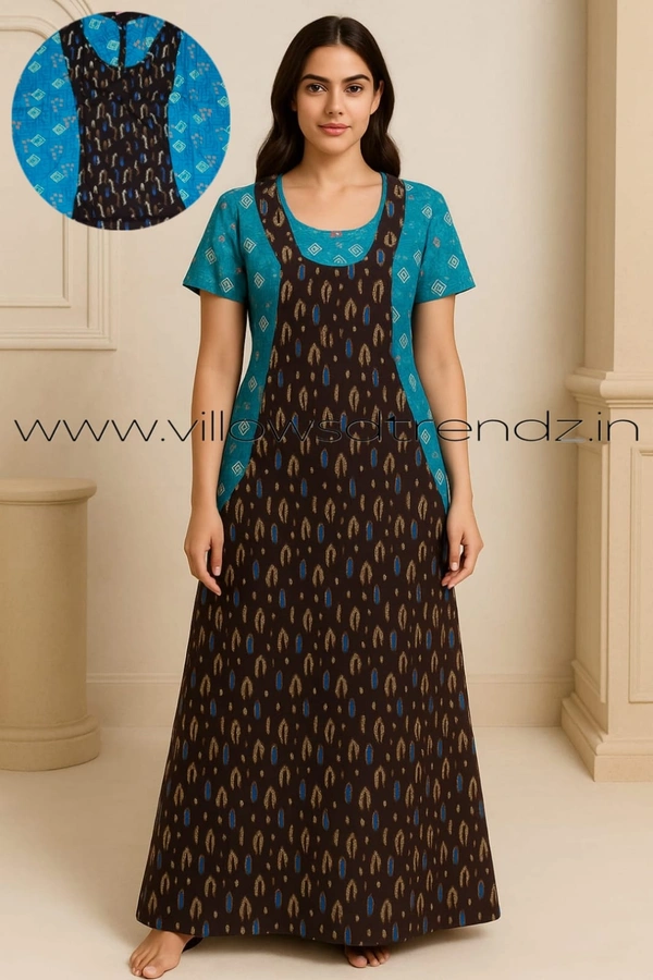 Ruthvi Ethnics Night Gown| Nighty| Double colour |Brown | NT190020 - 2XL, Brown