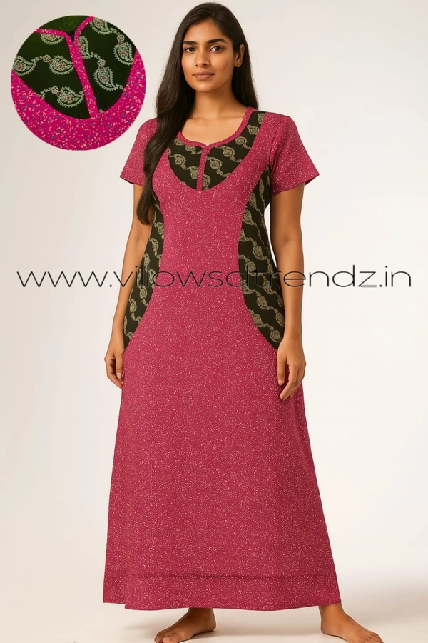 Ruthvi Ethnics Night Gown| Nighty| Double colour |Pink | NT190065 - 2XL, Pink