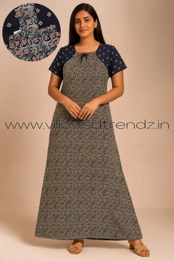 Ruthvi Ethnics Night Gown| Nighty| Elastic |Ash | NT190051 - XL, Ash