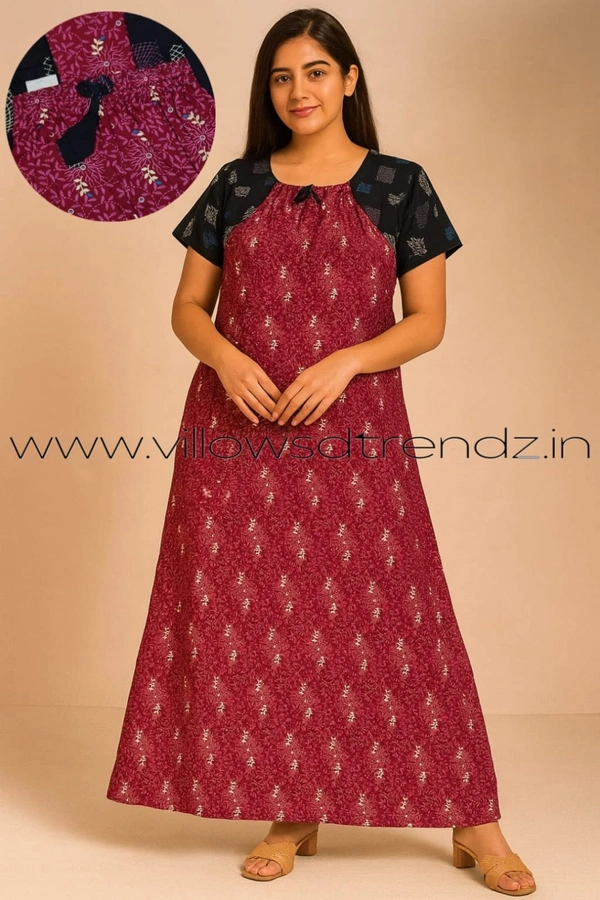 Ruthvi Ethnics Night Gown| Nighty| Elastic | Beetroot colour| NT190050 - XL, Beetroot colour