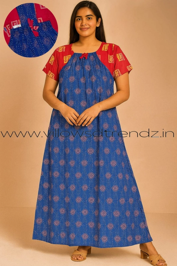 Ruthvi Ethnics Night Gown| Nighty| Elastic | Blue| NT190044 - XL, Blue