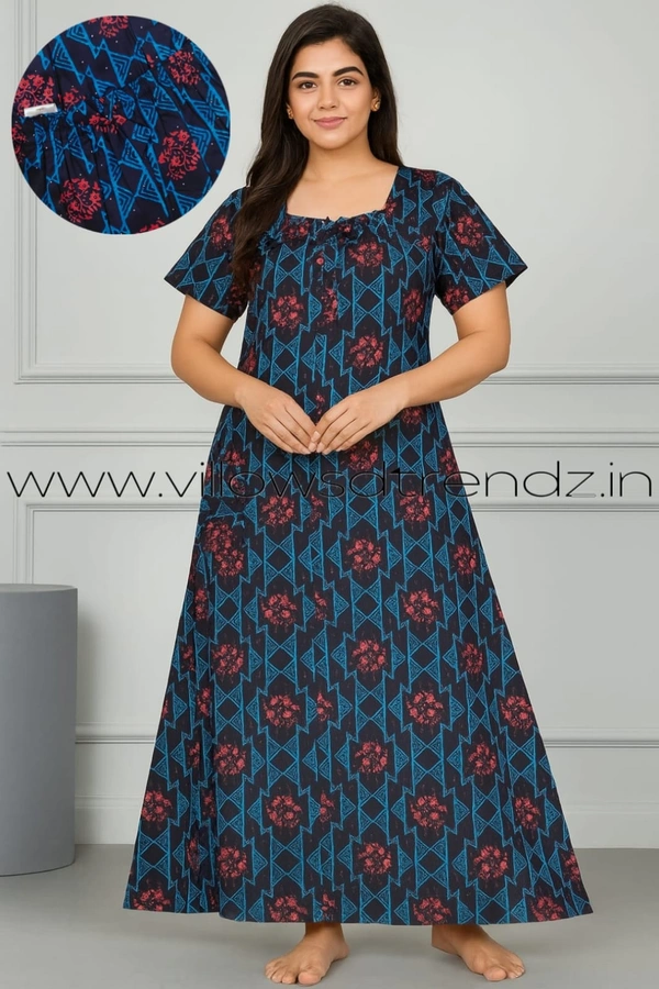 Ruthvi Ethnics Night Gown| Nighty| Elastic | Blue | NT19009 - 2XL, Blue