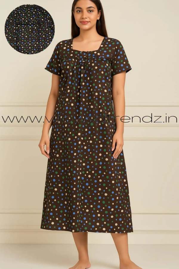 Ruthvi Ethnics Night Gown| Nighty| Elastic | Brown | NT19007 - 3XL, Brown