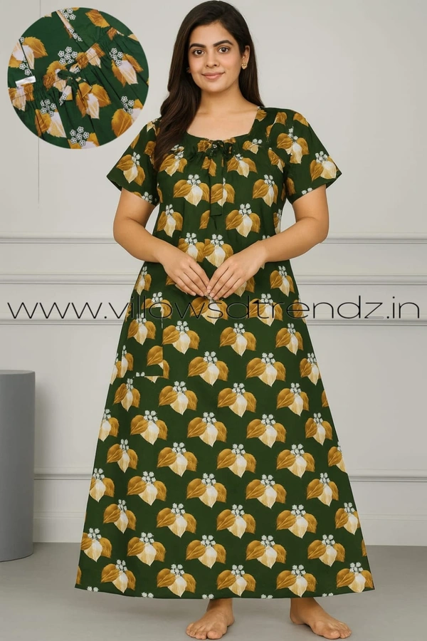 Ruthvi Ethnics Night Gown| Nighty| Elastic | Green | NT190011 - 2XL, Green
