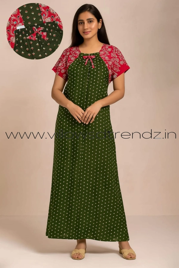 Ruthvi Ethnics Night Gown| Nighty| Elastic |Green | NT190052 - XL, Green