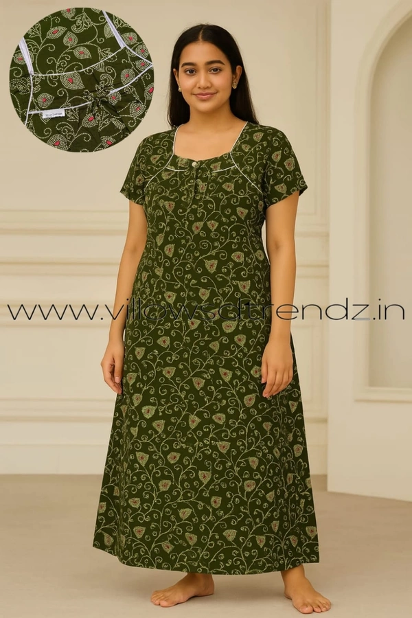 Ruthvi Ethnics Night Gown| Nighty| Elastic |Green | NT190052 - XL, Green