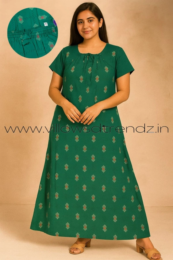 Ruthvi Ethnics Night Gown| Nighty| Elastic | Green | NT19008 - 3XL, Green