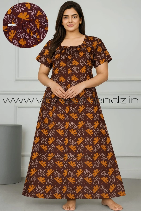 Ruthvi Ethnics Night Gown| Nighty| Elastic | Maroon | NT190012 - 2XL, Maroon