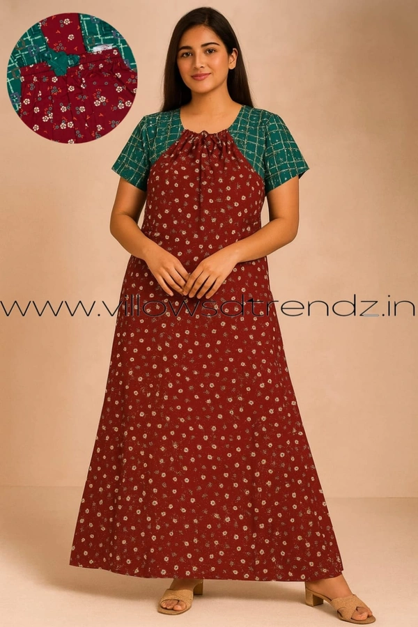 Ruthvi Ethnics Night Gown| Nighty| Elastic | Maroon | NT190046 - XL, Maroon