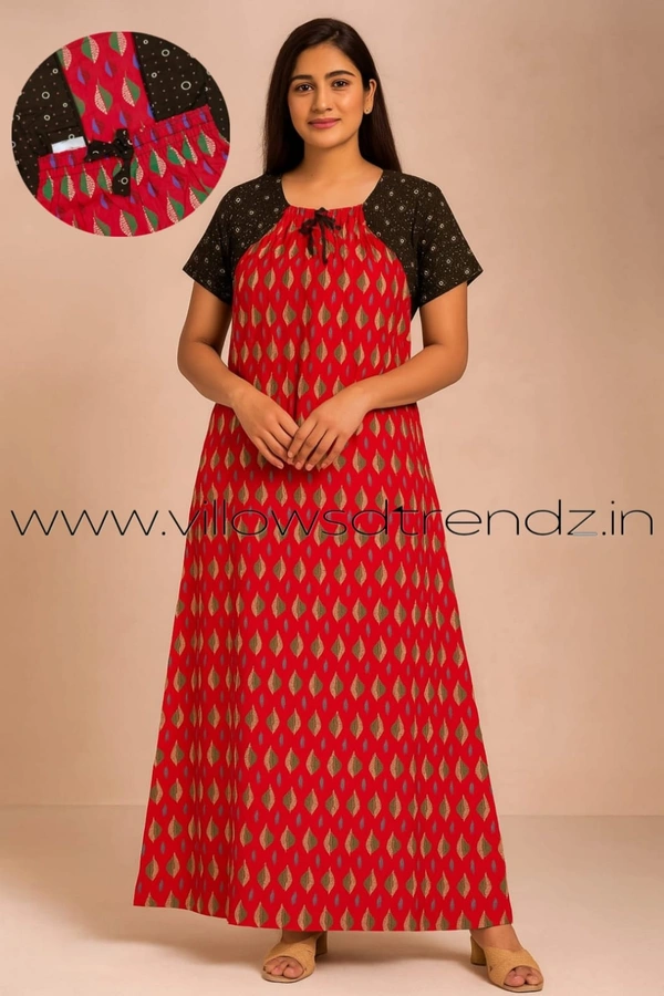 Ruthvi Ethnics Night Gown| Nighty| Elastic | Red | NT190049 - XL, Red