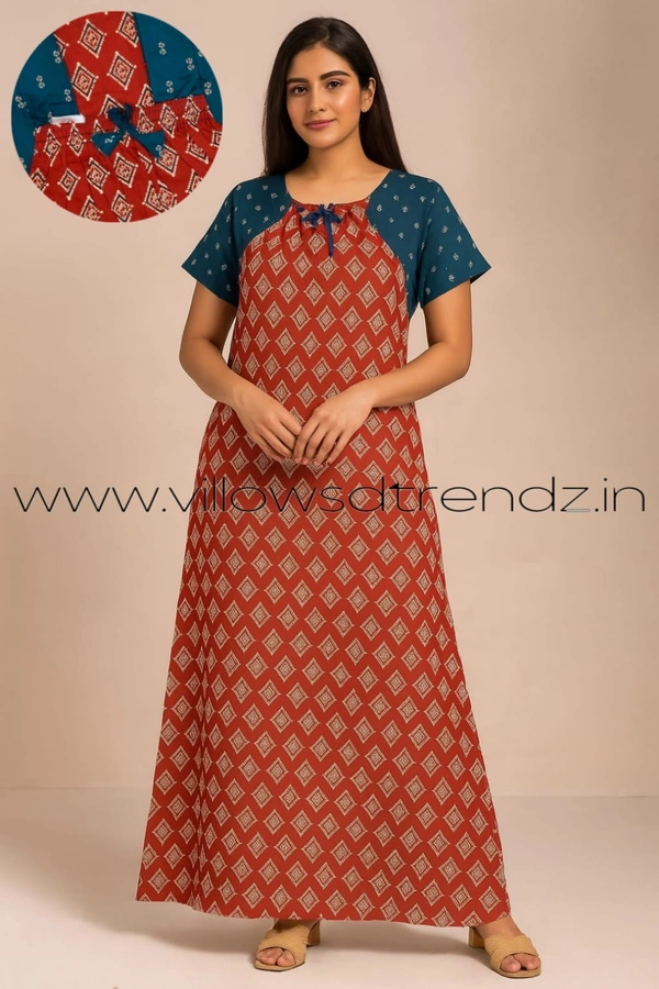 Ruthvi Ethnics Night Gown| Nighty| Elastic | Red| NT190064 - XL, Red