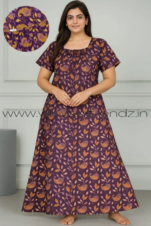 Ruthvi Ethnics Night Gown| Nighty| Elastic |Violet | NT190010 - 2XL, Violet