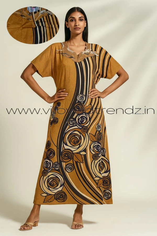 Ruthvi Ethnics Night Gown| Nighty| Frill Type Model | Brown | NT19002 - 3XL, Brown