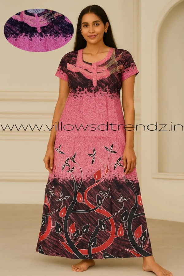 Ruthvi Ethnics Night Gown| Nighty| Frill Type Model | Pink | NT19003 - 3XL, Pink