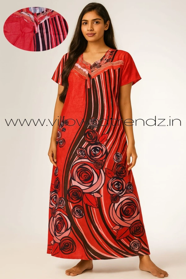 Ruthvi Ethnics Night Gown| Nighty| Frill Type Model | Red | NT19004 - 3XL, Red