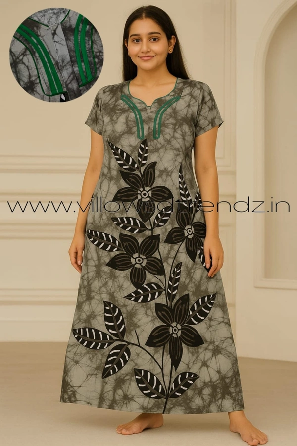 Ruthvi Ethnics Night Gown| Nighty| Lace wIth Zip Model | Grey| NT190040 - XL, Grey