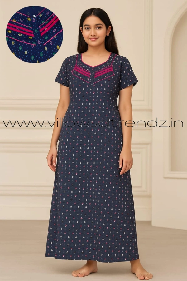 Ruthvi Ethnics Night Gown| Nighty| Lace wIth Zip Model | Ink Blue | NT190031 - 2XL, Ink Blue