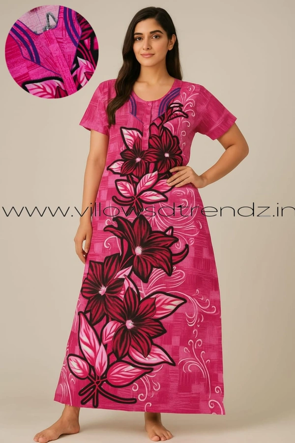 Ruthvi Ethnics Night Gown| Nighty| Lace wIth Zip Model | Pink | NT190061 - XL, Pink