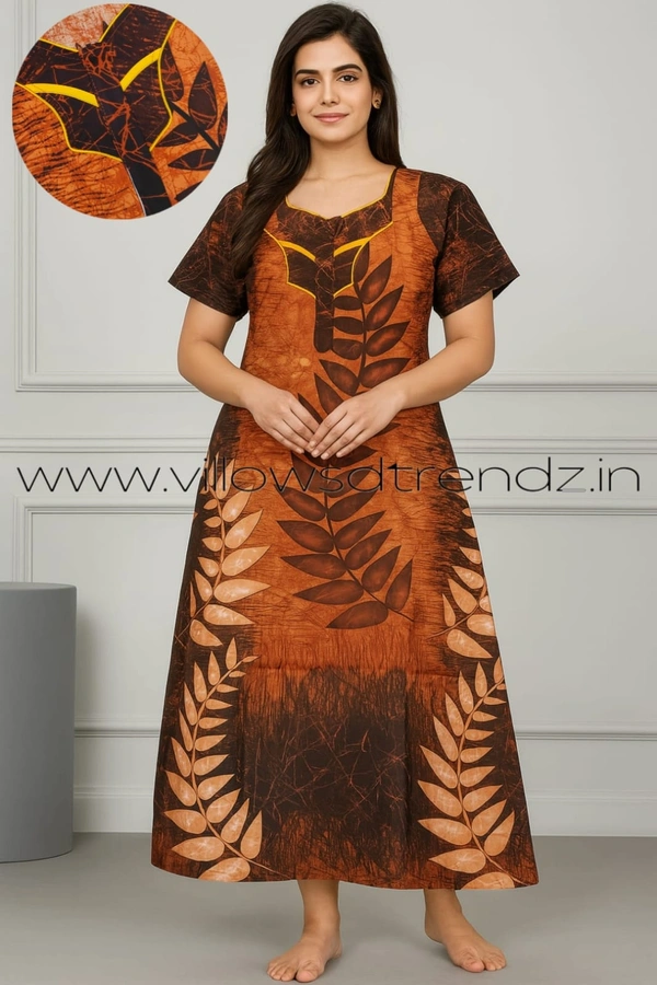 Ruthvi Ethnics Night Gown| Nighty| Piping wIth Zip Model |Brown | NT190038 - XL, Brown