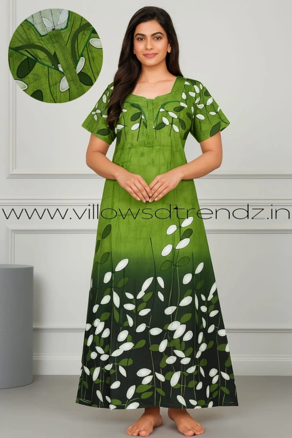 Ruthvi Ethnics Night Gown| Nighty| Piping wIth Zip Model |Green| NT190037 - XL, Green