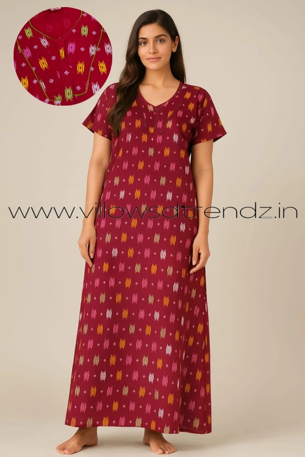 Ruthvi Ethnics Night Gown| Nighty| Piping wIth Zip Model |Rani pink | NT190055 - XL, Rani pink