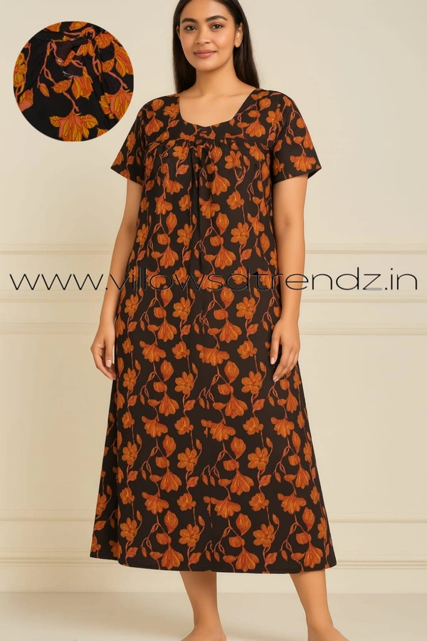 Ruthvi Ethnics Night Gown| Nighty| Round Neck | Black | NT190029 - 2XL, Black