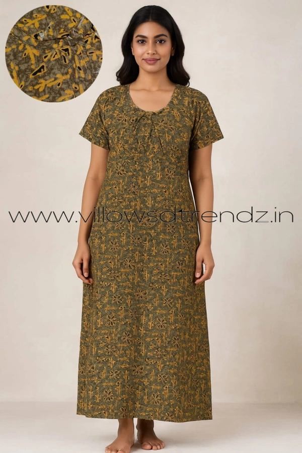 Ruthvi Ethnics Night Gown| Nighty| Round Neck | Green | NT190059 - XL, Green