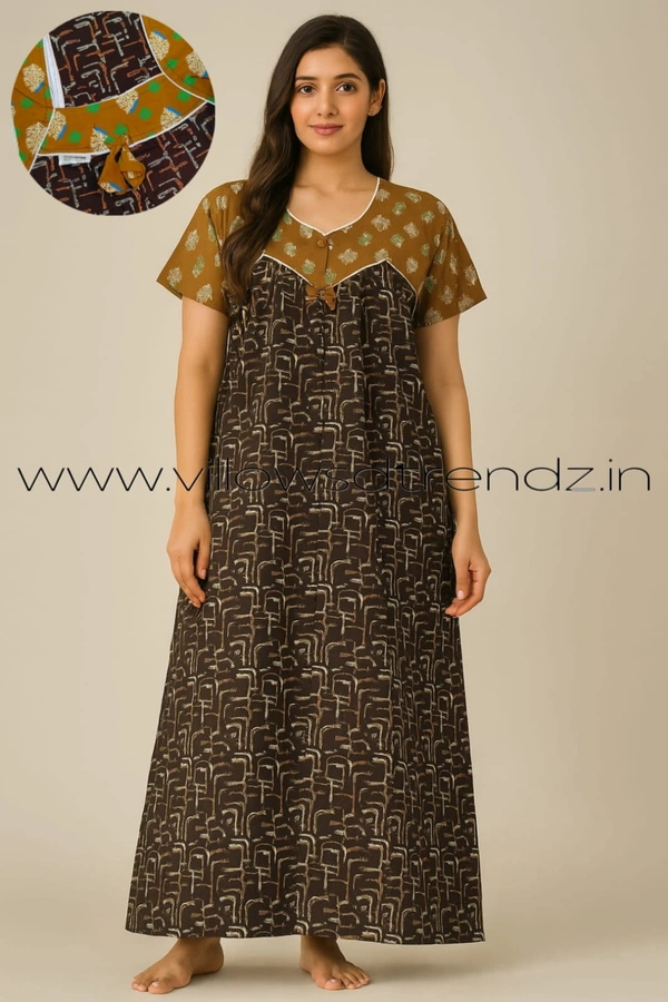 Ruthvi Ethnics Night Gown| Nighty| Titanic |Brown | NT190015 - 2XL, Brown