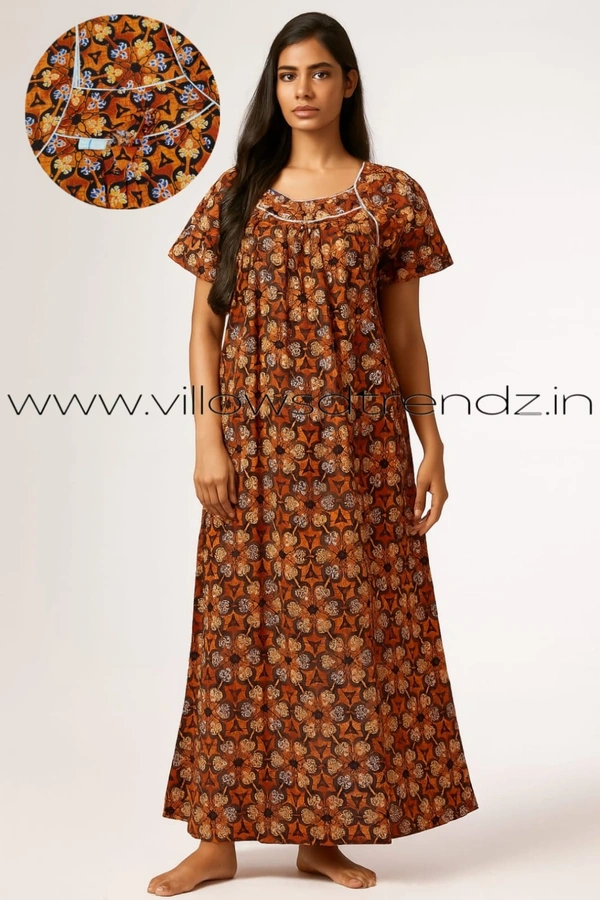 Ruthvi Ethnics Night Gown| Nighty| Titanic |Brown | NT190043 - XL, Brown