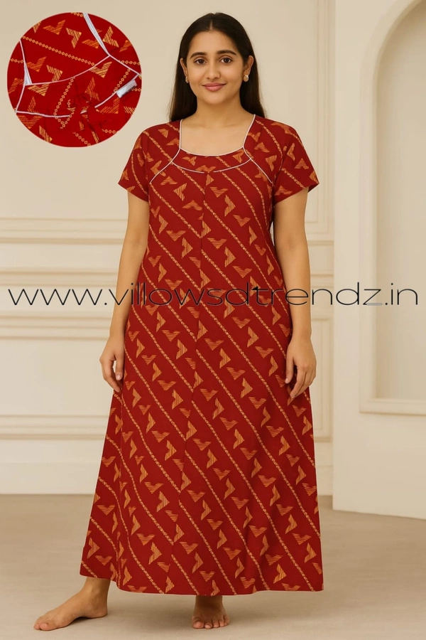 Ruthvi Ethnics Night Gown| Nighty| Titanic |Red | NT190053 - XL, Red
