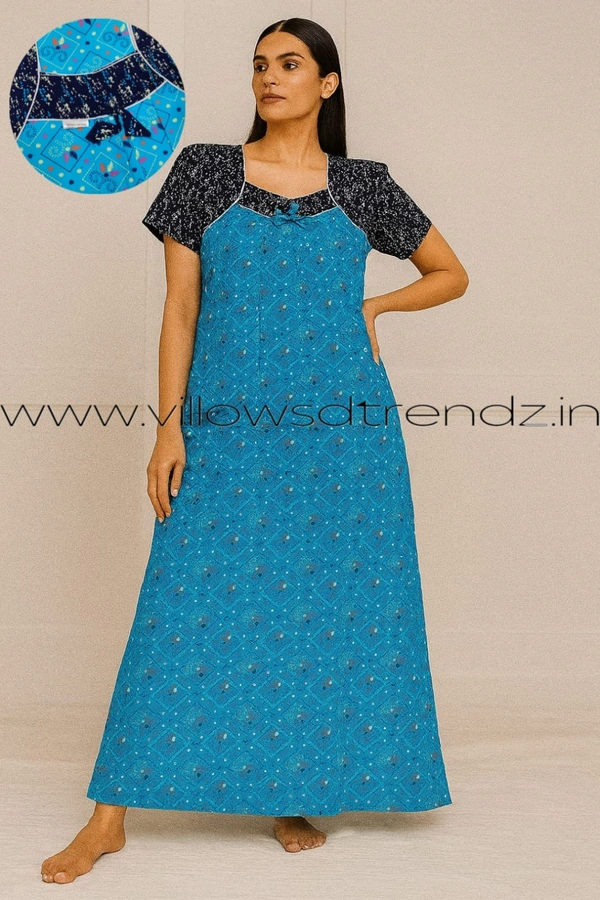 Ruthvi Ethnics Night Gown| Nighty| Titanic |Sky blue | NT190016 - 2XL, Sky blue