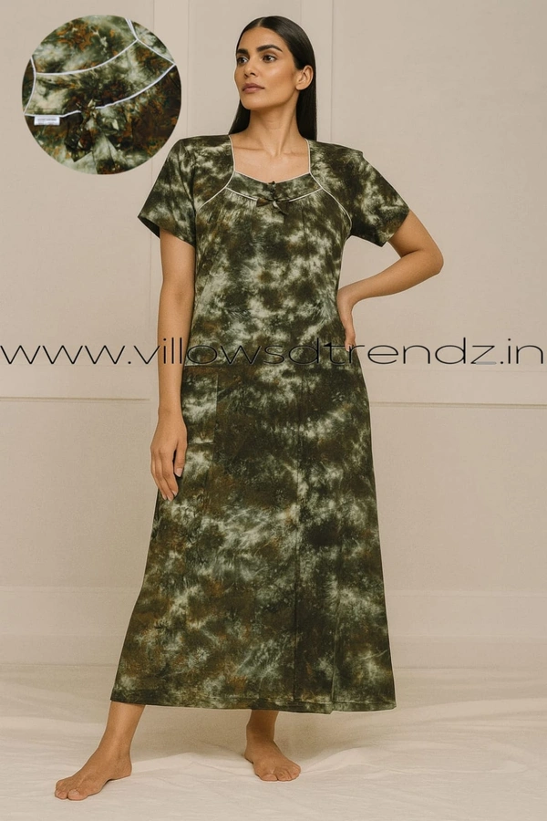 Ruthvi Ethnics Night Gown| Nighty| Titanic Tie &Die | Green | NT190030 - 2XL, Green