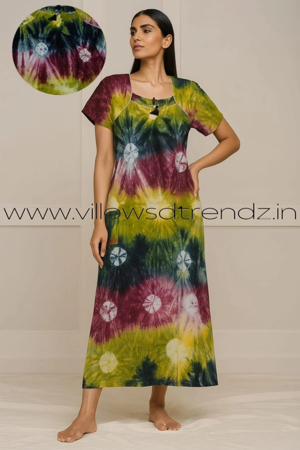 Ruthvi Ethnics Night Gown| Nighty| Titanic Tie &Die | Multi Colour | NT190032 - 2XL, Multi Colour